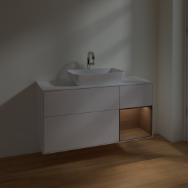 Тумба под раковину Villeroy & Boch Finion 120х50,1 см с подсветкой МДФ глянцевый белый лак/стекло белое матовое F831GNGF