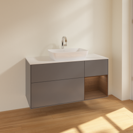 Тумба под раковину Villeroy & Boch Finion 120х50,1 см с подсветкой МДФ антрацит матовый лак/стекло белое матовое F831GNGK