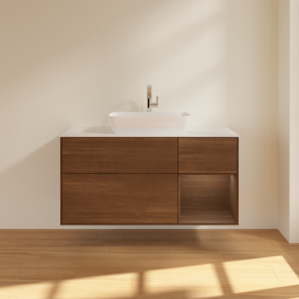 Тумба под раковину Villeroy & Boch Finion 120х50,1 см с подсветкой МДФ шпон грецкого ореха/стекло белое матовое F831GNGN