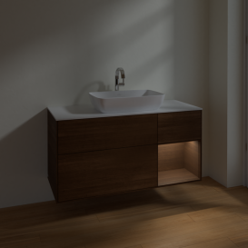 Тумба под раковину Villeroy & Boch Finion 120х50,1 см с подсветкой МДФ шпон грецкого ореха/стекло белое матовое F831GNGN