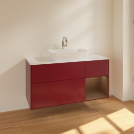 Тумба під раковину Villeroy & Boch Finion 120х50,1 см із підсвічуванням МДФ півонія матовий лак/скло біле матове F831GNHB