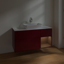 Тумба под раковину Villeroy & Boch Finion 120х50,1 см с подсветкой МДФ пион матовый лак/стекло белое матовое F831GNHB