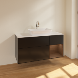 Тумба под раковину Villeroy & Boch Finion 120х50,1 см с подсветкой МДФ черный матовый лак/стекло белое матовое F831GNPD