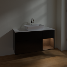 Тумба под раковину Villeroy & Boch Finion 120х50,1 см с подсветкой МДФ черный матовый лак/стекло белое матовое F831GNPD