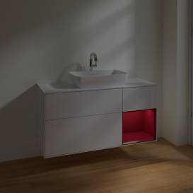 Тумба под раковину Villeroy & Boch Finion 120х50,1 см с подсветкой МДФ глянцевый белый лак/стекло белое матовое F831HBGF