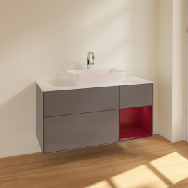 Тумба под раковину Villeroy & Boch Finion 120х50,1 см с подсветкой МДФ антрацит матовый лак/стекло белое матовое F831HBGK