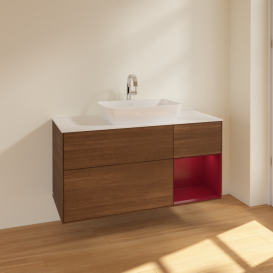 Тумба под раковину Villeroy & Boch Finion 120х50,1 см с подсветкой МДФ шпон грецкого ореха/стекло белое матовое F831HBGN