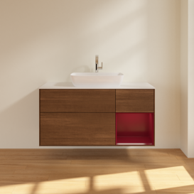 Тумба под раковину Villeroy & Boch Finion 120х50,1 см с подсветкой МДФ шпон грецкого ореха/стекло белое матовое F831HBGN