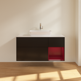 Тумба под раковину Villeroy & Boch Finion 120х50,1 см с подсветкой МДФ черный матовый лак/стекло белое матовое F831HBPD