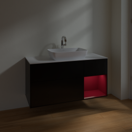 Тумба под раковину Villeroy & Boch Finion 120х50,1 см с подсветкой МДФ черный матовый лак/стекло белое матовое F831HBPD