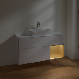 Тумба под раковину Villeroy & Boch Finion 120х50,1 см с подсветкой МДФ глянцевый белый лак/стекло белое матовое F831HFGF