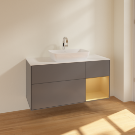 Тумба под раковину Villeroy & Boch Finion 120х50,1 см с подсветкой МДФ антрацит матовый лак/стекло белое матовое F831HFGK