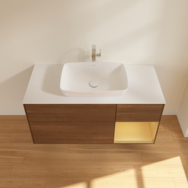 Тумба под раковину Villeroy & Boch Finion 120х50,1 см с подсветкой МДФ шпон грецкого ореха/стекло белое матовое F831HFGN