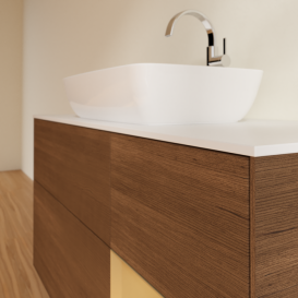 Тумба под раковину Villeroy & Boch Finion 120х50,1 см с подсветкой МДФ шпон грецкого ореха/стекло белое матовое F831HFGN