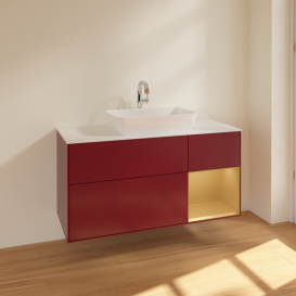 Тумба под раковину Villeroy & Boch Finion 120х50,1 см с подсветкой МДФ пион матовый лак/стекло белое матовое F831HFHB