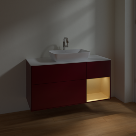 Тумба под раковину Villeroy & Boch Finion 120х50,1 см с подсветкой МДФ пион матовый лак/стекло белое матовое F831HFHB