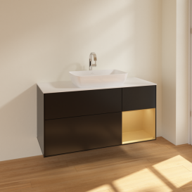 Тумба под раковину Villeroy & Boch Finion 120х50,1 см с подсветкой МДФ черный матовый лак/стекло белое матовое F831HFPD