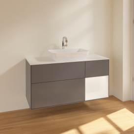 Тумба под раковину Villeroy & Boch Finion 120х50,1 см с подсветкой МДФ антрацит матовый лак/стекло белое матовое F831MTGK