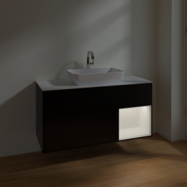 Тумба под раковину Villeroy & Boch Finion 120х50,1 см с подсветкой МДФ черный матовый лак/стекло белое матовое F831MTPD
