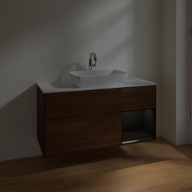 Тумба под раковину Villeroy & Boch Finion 120х50,1 см с подсветкой МДФ шпон грецкого ореха/стекло белое матовое F831PDGN