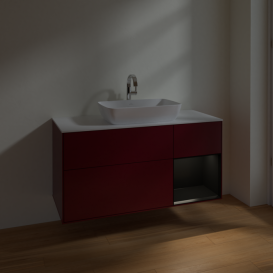 Тумба под раковину Villeroy & Boch Finion 120х50,1 см с подсветкой МДФ пион матовый лак/стекло белое матовое F831PDHB