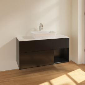 Тумба под раковину Villeroy & Boch Finion 120х50,1 см с подсветкой МДФ черный матовый лак/стекло белое матовое F831PDPD