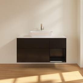 Тумба под раковину Villeroy & Boch Finion 120х50,1 см с подсветкой МДФ черный матовый лак/стекло белое матовое F831PDPD