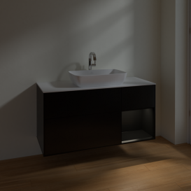 Тумба под раковину Villeroy & Boch Finion 120х50,1 см с подсветкой МДФ черный матовый лак/стекло белое матовое F831PDPD