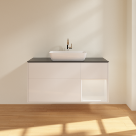 Тумба под раковину Villeroy & Boch Finion 120х50,1 см с подсветкой МДФ глянцевый белый лак/стекло черное матовое F832GFGF