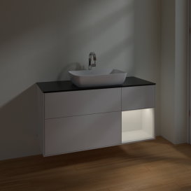 Тумба под раковину Villeroy & Boch Finion 120х50,1 см с подсветкой МДФ глянцевый белый лак/стекло черное матовое F832GFGF