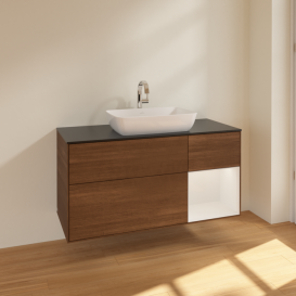 Тумба под раковину Villeroy & Boch Finion 120х50,1 см с подсветкой МДФ шпон грецкого ореха/стекло черное матовое F832GFGN