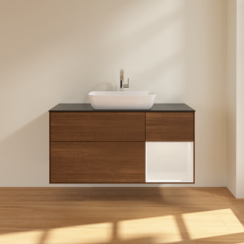 Тумба под раковину Villeroy & Boch Finion 120х50,1 см с подсветкой МДФ шпон грецкого ореха/стекло черное матовое F832GFGN