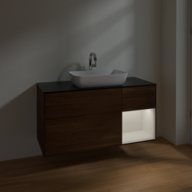 Тумба под раковину Villeroy & Boch Finion 120х50,1 см с подсветкой МДФ шпон грецкого ореха/стекло черное матовое F832GFGN