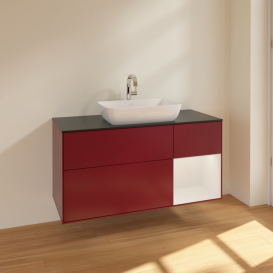 Тумба под раковину Villeroy & Boch Finion 120х50,1 см с подсветкой МДФ пион матовый лак/стекло черное матовое F832GFHB