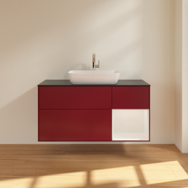 Тумба под раковину Villeroy & Boch Finion 120х50,1 см с подсветкой МДФ пион матовый лак/стекло черное матовое F832GFHB