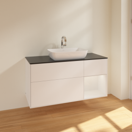 Тумба под раковину Villeroy & Boch Finion 120х50,1 см с подсветкой МДФ белый матовый лак/стекло черное матовое F832GFMT