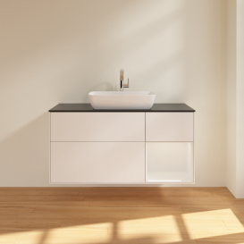 Тумба под раковину Villeroy & Boch Finion 120х50,1 см с подсветкой МДФ белый матовый лак/стекло черное матовое F832GFMT