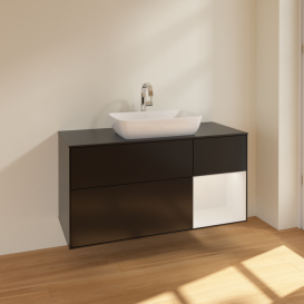 Тумба под раковину Villeroy & Boch Finion 120х50,1 см с подсветкой МДФ черный матовый лак/стекло черное матовое F832GFPD