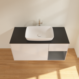 Тумба под раковину Villeroy & Boch Finion 120х50,1 см с подсветкой МДФ глянцевый белый лак/стекло черное матовое F832GKGF