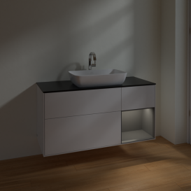 Тумба под раковину Villeroy & Boch Finion 120х50,1 см с подсветкой МДФ глянцевый белый лак/стекло черное матовое F832GKGF