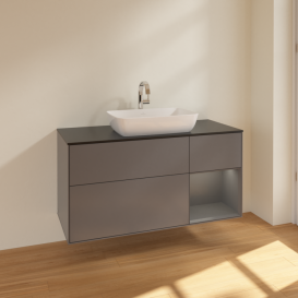 Тумба под раковину Villeroy & Boch Finion 120х50,1 см с подсветкой МДФ антрацит матовый лак/стекло черное матовое F832GKGK