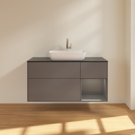 Тумба под раковину Villeroy & Boch Finion 120х50,1 см с подсветкой МДФ антрацит матовый лак/стекло черное матовое F832GKGK