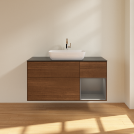 Тумба под раковину Villeroy & Boch Finion 120х50,1 см с подсветкой МДФ шпон грецкого ореха/стекло черное матовое F832GKGN