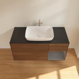 Тумба под раковину Villeroy & Boch Finion 120х50,1 см с подсветкой МДФ шпон грецкого ореха/стекло черное матовое F832GKGN