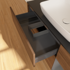 Тумба под раковину Villeroy & Boch Finion 120х50,1 см с подсветкой МДФ шпон грецкого ореха/стекло черное матовое F832GKGN