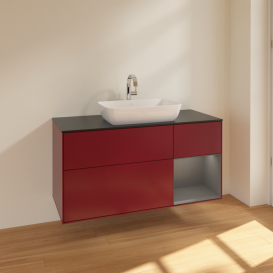 Тумба под раковину Villeroy & Boch Finion 120х50,1 см с подсветкой МДФ пион матовый лак/стекло черное матовое F832GKHB