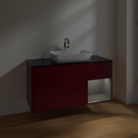 Тумба под раковину Villeroy & Boch Finion 120х50,1 см с подсветкой МДФ пион матовый лак/стекло черное матовое F832GKHB