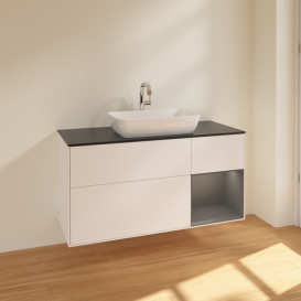 Тумба под раковину Villeroy & Boch Finion 120х50,1 см с подсветкой МДФ белый матовый лак/стекло черное матовое F832GKMT