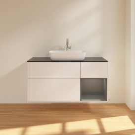 Тумба под раковину Villeroy & Boch Finion 120х50,1 см с подсветкой МДФ белый матовый лак/стекло черное матовое F832GKMT