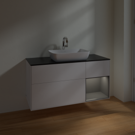 Тумба под раковину Villeroy & Boch Finion 120х50,1 см с подсветкой МДФ белый матовый лак/стекло черное матовое F832GKMT